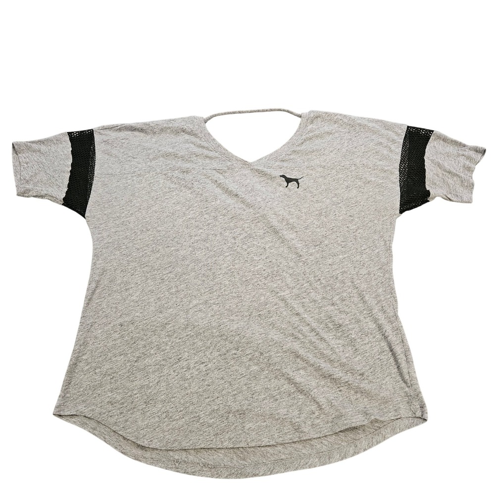 Victoria's Secret PINK Gray Mesh Sleeve‎ Strappy Back T-Shirt Large